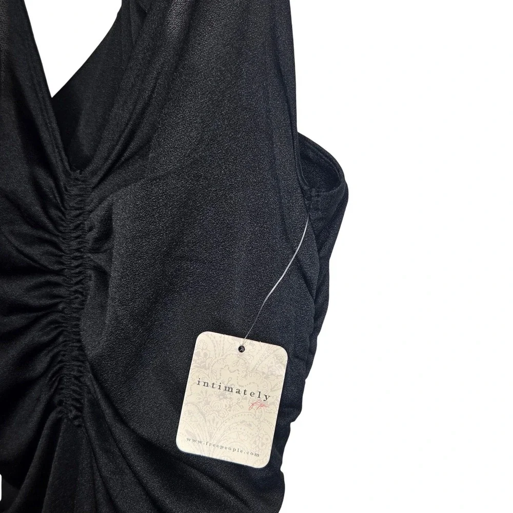 Free‎ People Intimately Ruched Midi Dress Black Spaghetti Strap V Neck